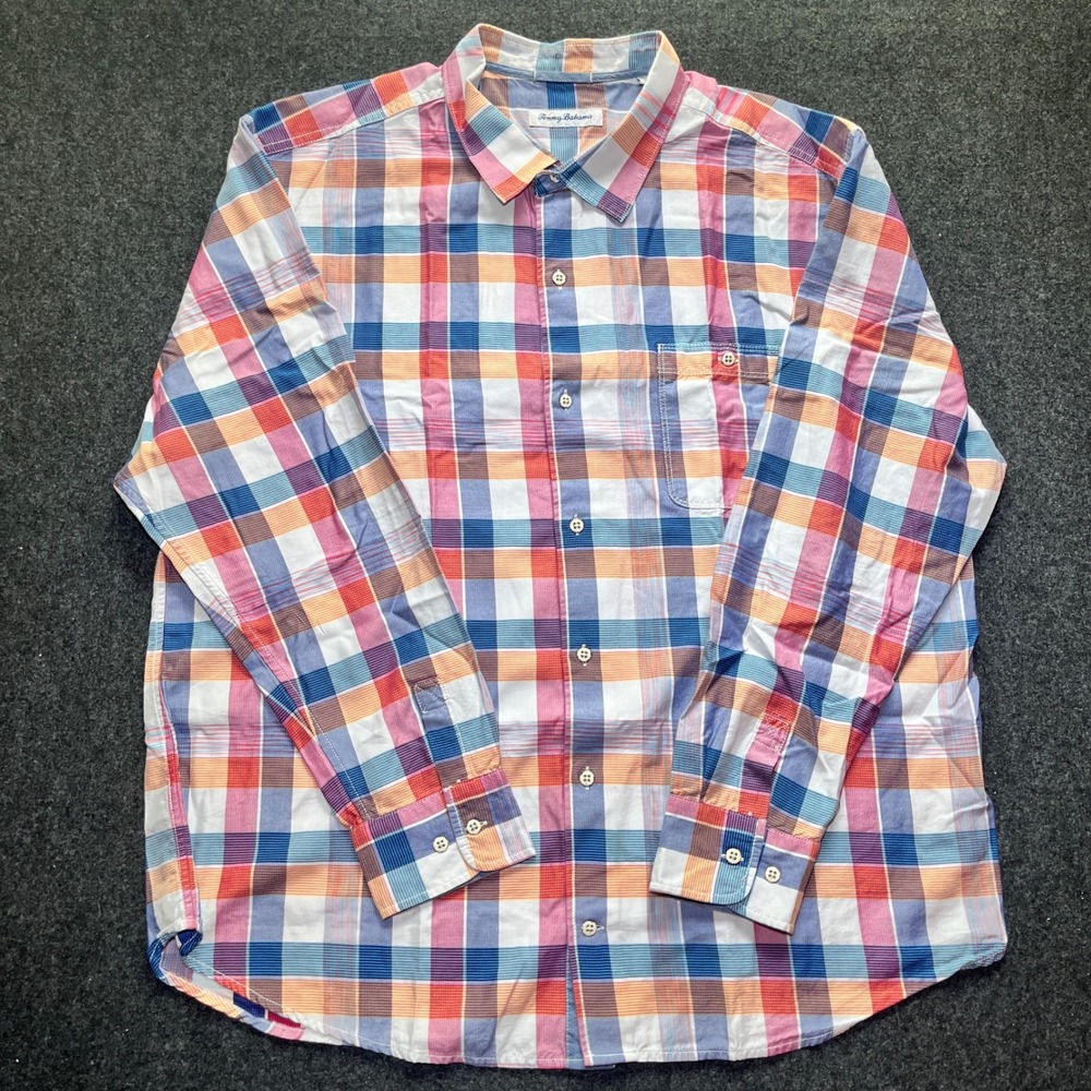 Tommy Bahama Button Up Shirt Mens 2XLT Multicolor Plaid Long Sleeve - Picture 3 of 6